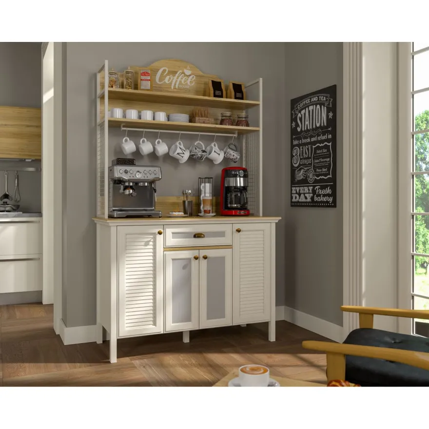 Aamiaiskaappi/kahvipiste Linento Furniture FRN-21027, kerma/ruskea