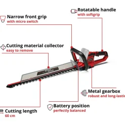 Akkupensasleikkuri Einhell PXC GE-CH 18/60 Li Solo, 67cm, 18V, ilman akkua