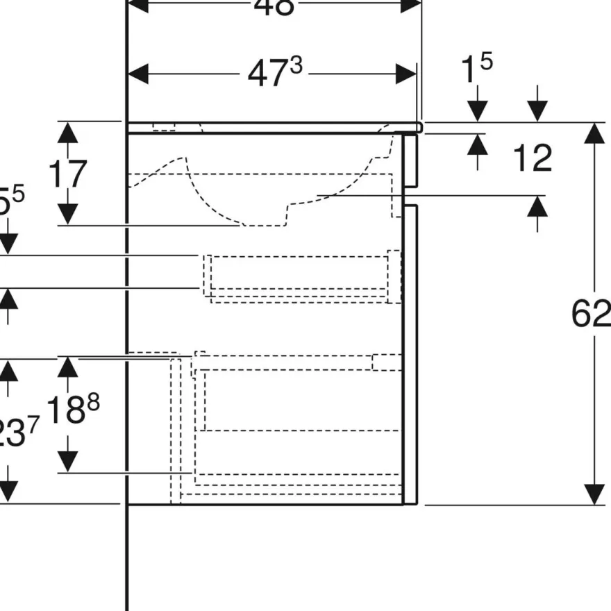 Allaskaappi altaalla Geberit Renova Plan, hikkoripuu vaalea, eri kokoja