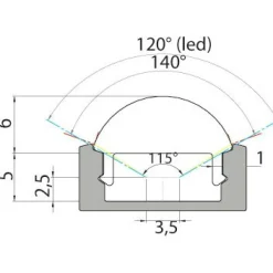 Asennusprofiili Airam Slimline 7 Optinen 60° Apus II LED-nauhalle, pinta-asennus, 1m