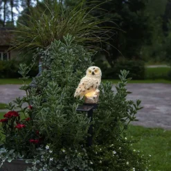Aurinkokennokoristevalaisin Star Trading Owl, 330x100x130mm, beige