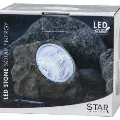 Aurinkokennokoristevalaisin Star Trading Rocky, 14cm, harmaa