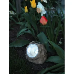 Aurinkokennokoristevalaisin Star Trading Rocky, 14cm, harmaa