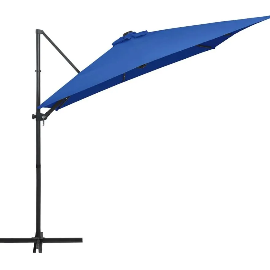 Aurinkovarjo led-valoilla teräspylväs 250x250 cm taivaansin.