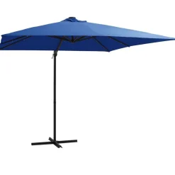 Aurinkovarjo led-valoilla teräspylväs 250x250 cm taivaansin.