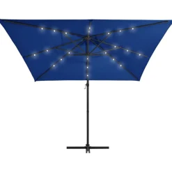 Aurinkovarjo led-valoilla teräspylväs 250x250 cm taivaansin.