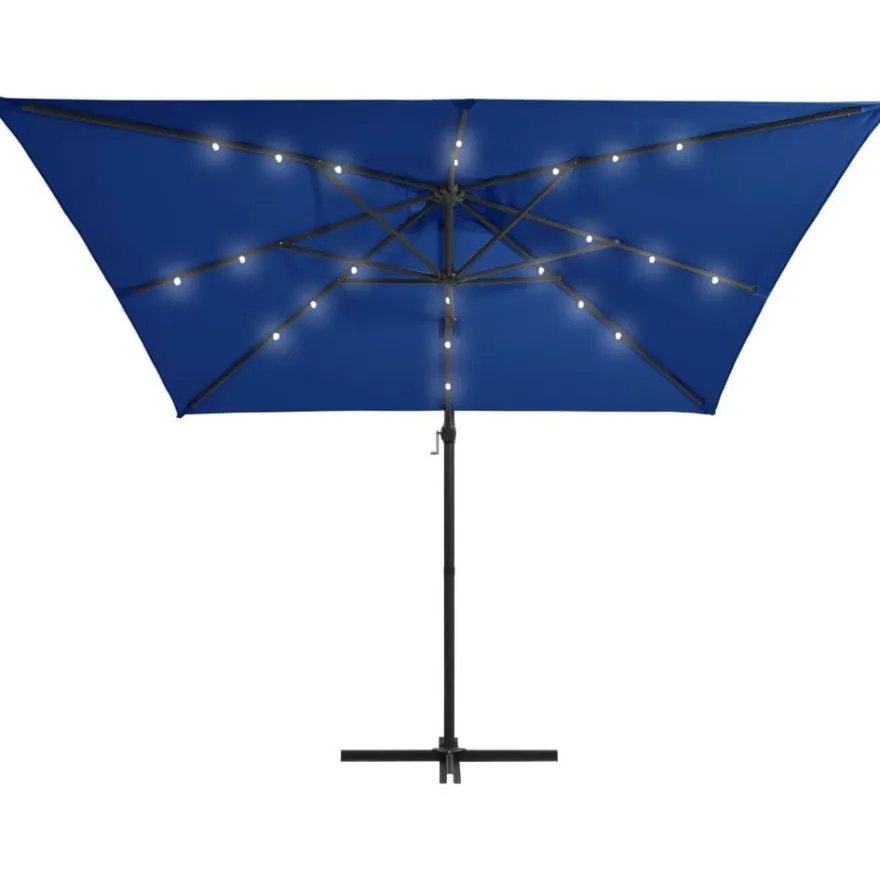 Aurinkovarjo led-valoilla teräspylväs 250x250 cm taivaansin.