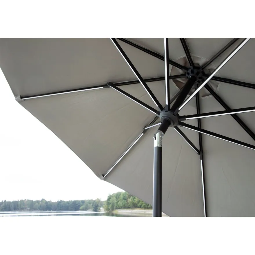 Aurinkovarjo LED-valolla Venture Home Saba, 270cm, harmaa