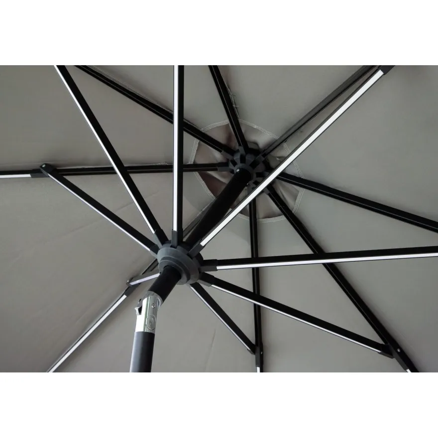 Aurinkovarjo LED-valolla Venture Home Saba, 270cm, harmaa