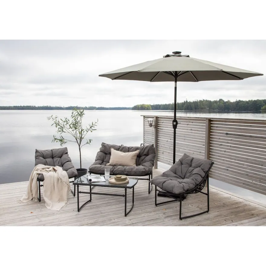 Aurinkovarjo LED-valolla Venture Home Saba, 270cm, harmaa