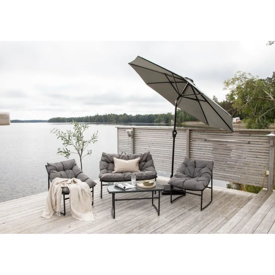 Aurinkovarjo LED-valolla Venture Home Saba, 270cm, harmaa
