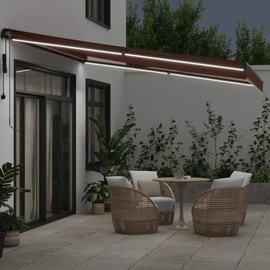 Automaattimarkiisi LED-valoilla ruskea 400x350 cm (15406)
