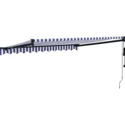 Automaattisesti sisäänkelattava markiisi sininen/valkoinen 3x2,5 m
