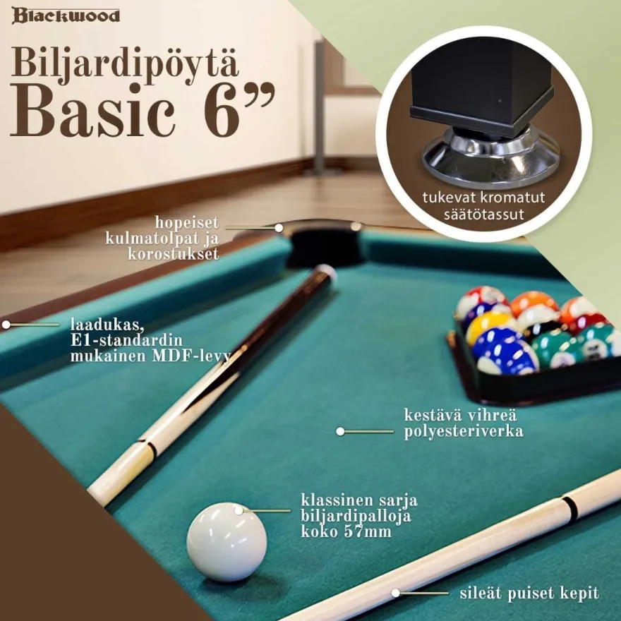 Biljardipöytä Blackwood Basic 6', eri värejä