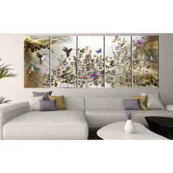 Canvas-taulu Artgeist Hummingbirds Dance Gold, 5-osainen, eri kokoja