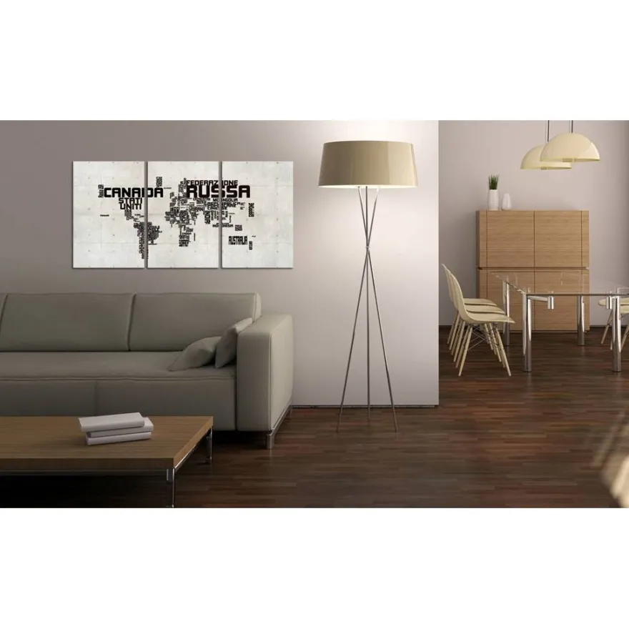 Canvas-taulu Artgeist Maailmankartta, italiankielinen, harmaa, eri kokoja