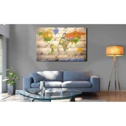 Canvas-taulu Artgeist Map on wood: Colourful Travels, eri kokoja