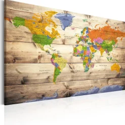 Canvas-taulu Artgeist Map on wood: Colourful Travels, eri kokoja