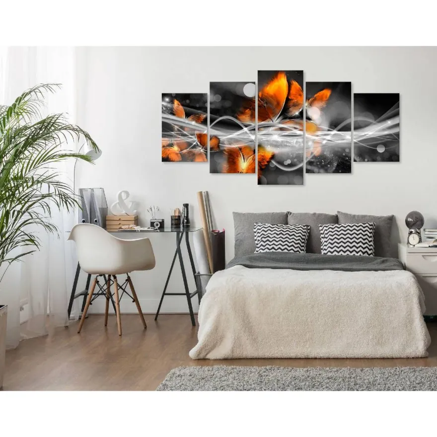 Canvas-taulu Artgeist Swarm of Butterflies Grey, 5-osainen, leveä, eri kokoja
