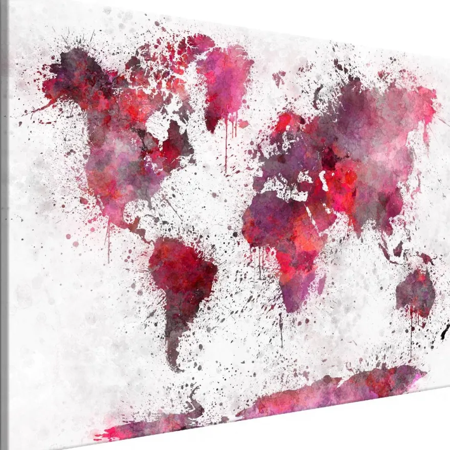 Canvas-taulu Artgeist World Map: Red Watercolors, 1-osainen, leveä, eri kokoja