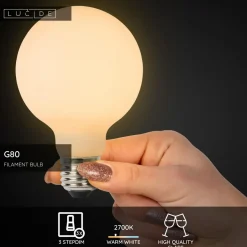 Filamenttilamppu Lucide G80, Ø8cm, IP20, 8W