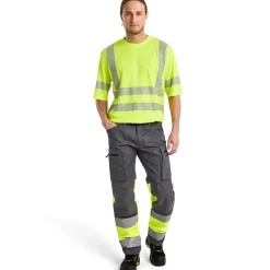 Huomiohousut Blåkläder 1551 Highvis Stretch, harmaa/huomiokeltainen