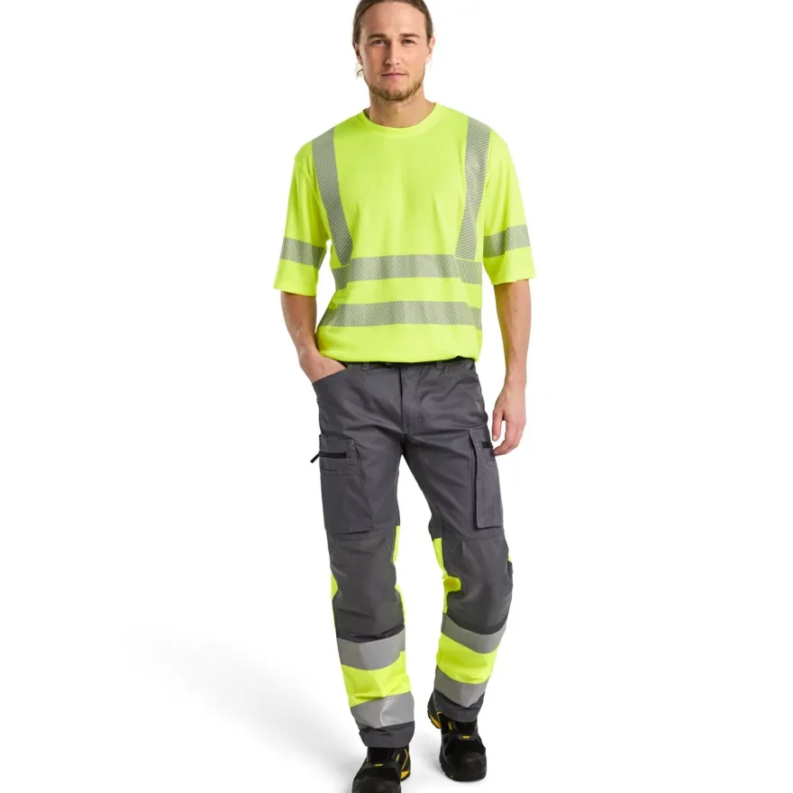 Huomiohousut Blåkläder 1551 Highvis Stretch, harmaa/huomiokeltainen