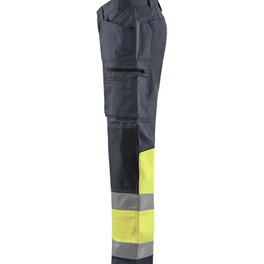 Huomiohousut Blåkläder 1551 Highvis Stretch, harmaa/huomiokeltainen