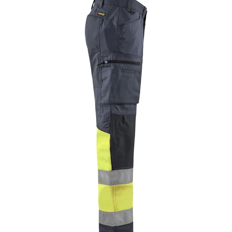 Huomiohousut Blåkläder 1551 Highvis Stretch, harmaa/huomiokeltainen