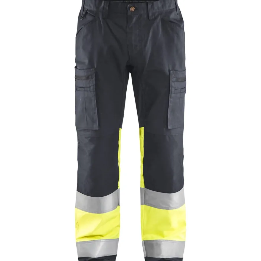 Huomiohousut Blåkläder 1551 Highvis Stretch, harmaa/huomiokeltainen