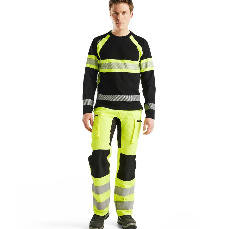 Huomiohousut Blåkläder 1585 Highvis Stretch, huomiokeltainen/musta