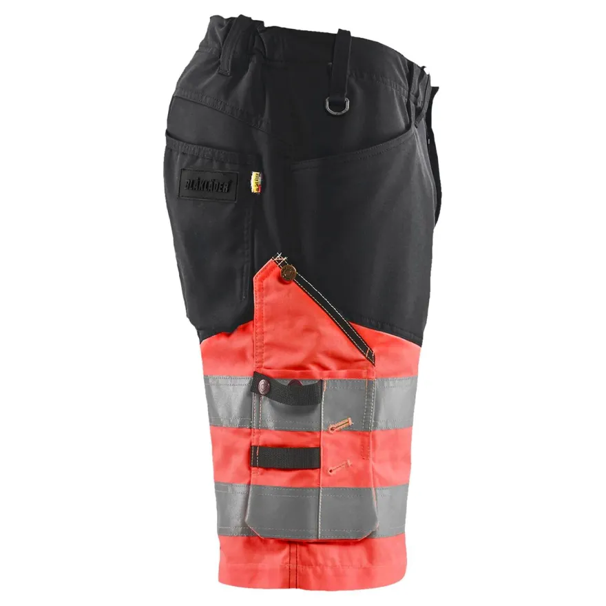 Huomioshortsit Blåkläder 1541 Highvis Stretch, musta/huomiopunainen