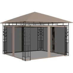 Huvimaja hyttysverkolla 3x3x2,73 m harmaanruskea 180 g/m²