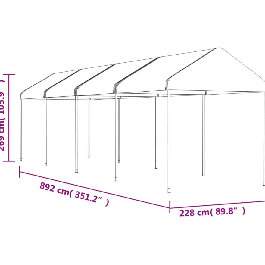 Huvimaja valkoinen 8,92x2,28x2,69 m polyeteeni