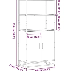 Hyllykkö/Kaappi 68x35x139 cm, suunniteltu puu ja metalli, eri värejä (42146)