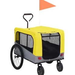2-in-1 lemmikkikärry pyörään/juoksurattaat keltainen ja harmaa