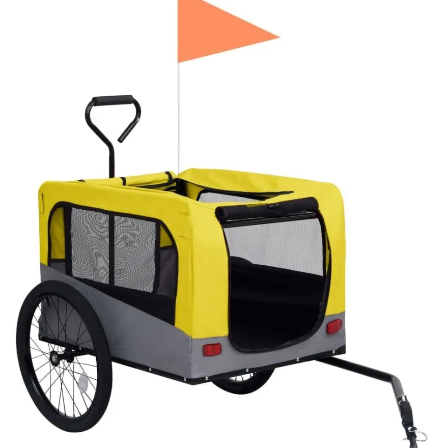 2-in-1 lemmikkikärry pyörään/juoksurattaat keltainen ja harmaa