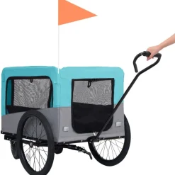 2-in-1 lemmikkikärry pyörään/juoksurattaat sininen ja harmaa