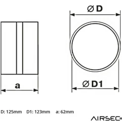 IV-kanavan jatkoyhde Airsec 125 mm, muovi
