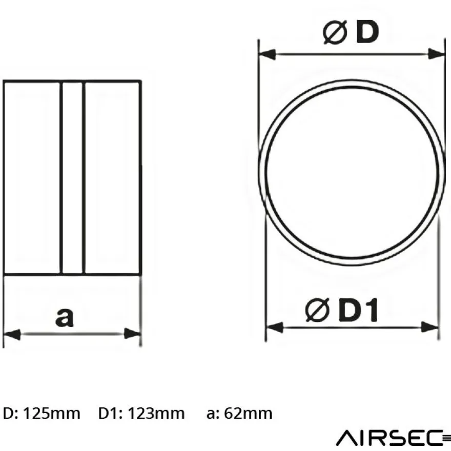 IV-kanavan jatkoyhde Airsec 125 mm, muovi