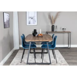 Jatkettava ruokailuryhmä Venture Home, 160/200x85cm pähkinänruskea Inca-pöytä + 4 sinistä Arctic-tuolia