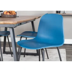 Jatkettava ruokailuryhmä Venture Home, 160/200x85cm pähkinänruskea Inca-pöytä + 4 sinistä Arctic-tuolia