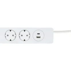 Jatkojohto Gelia 2+1+1 Kombi, 2m, 2-osainen + 1xUSB-A + 1xUSB-C, valkoinen/harmaa