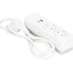 Jatkojohto Gelia 2+1+1 Kombi, 2m, 2-osainen + 1xUSB-A + 1xUSB-C, valkoinen/harmaa