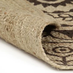 Juuttimatto, Ø120cm, käsinkudottu, tummanruskealla kuviolla