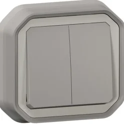 Kaksoismonitoimikytkin/-painike Legrand Plexo New 10 A IP55 uppo kiinnityskynsillä, harmaa