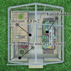 Kasvihuone Lykke, 4,8 m², muovi, hopea