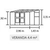 Kasvihuone Veranda 4,4m², antrasitmusta alumiinirunko, turvalasit, kennolevykatto