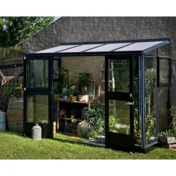 Kasvihuone Veranda 4,4m², antrasitmusta alumiinirunko, turvalasit, kennolevykatto