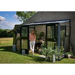 Kasvihuone Veranda 4,4m², antrasitmusta alumiinirunko, turvalasit, kennolevykatto